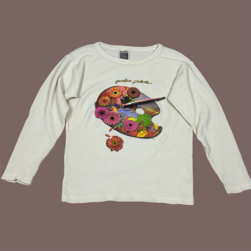 Vintage 90s Maze Garden Palette Cream Crewneck Long Sleeve USA Unisex